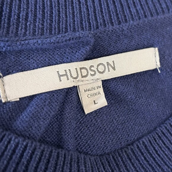 Hudson Sweater Women's Large Blue Distressed Twist Back Cotton-Cashmere Blend LS - Picture 8 of 15